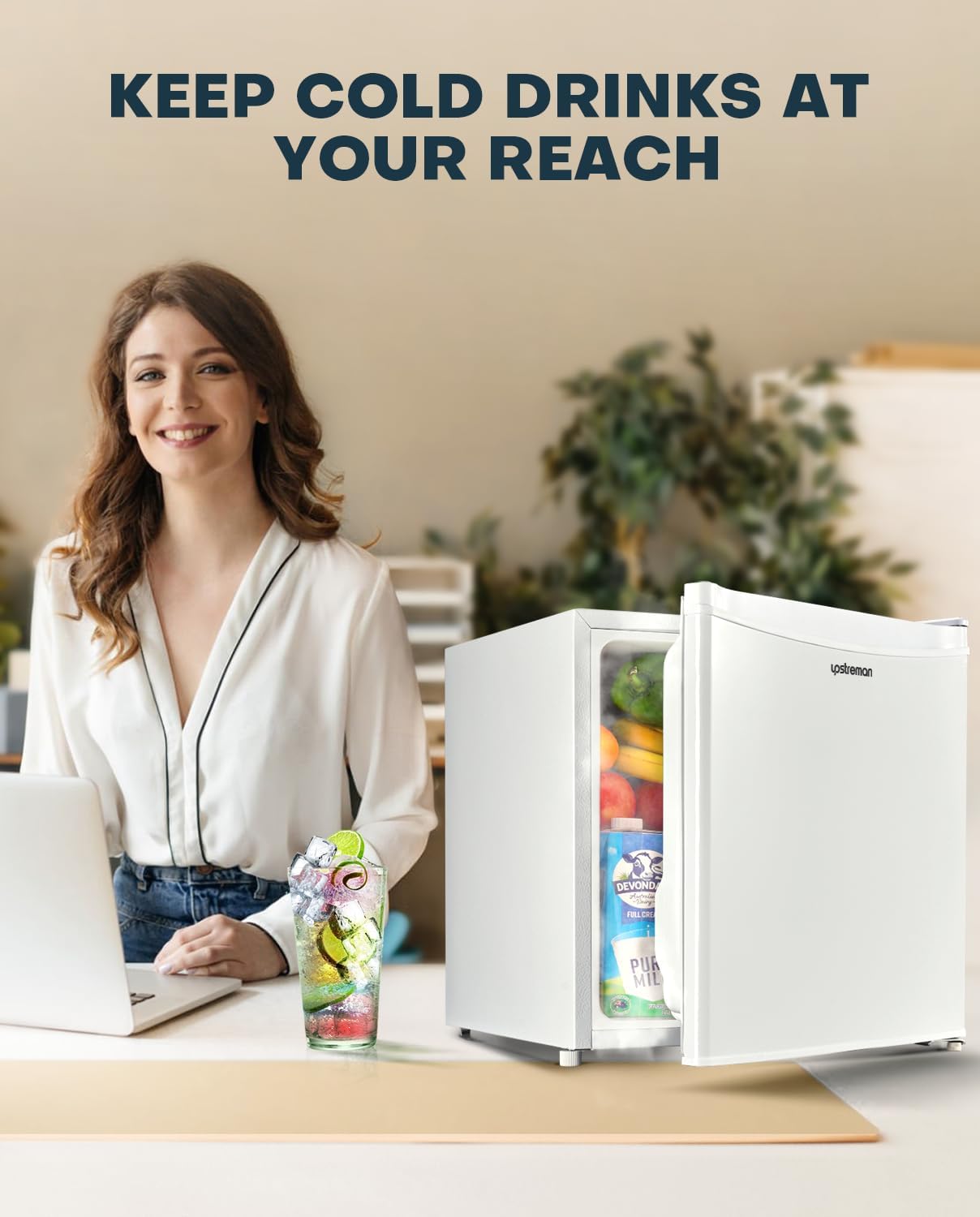 Upstreman 1.7 Cu.ft Mini Fridge with Freezer, Dorm Essentials, Adjustable Thermostat, Energy Saving, Low Noise, Single Door Compact Refrigerator for Dorm, Office, Bedroom, Black-FR17