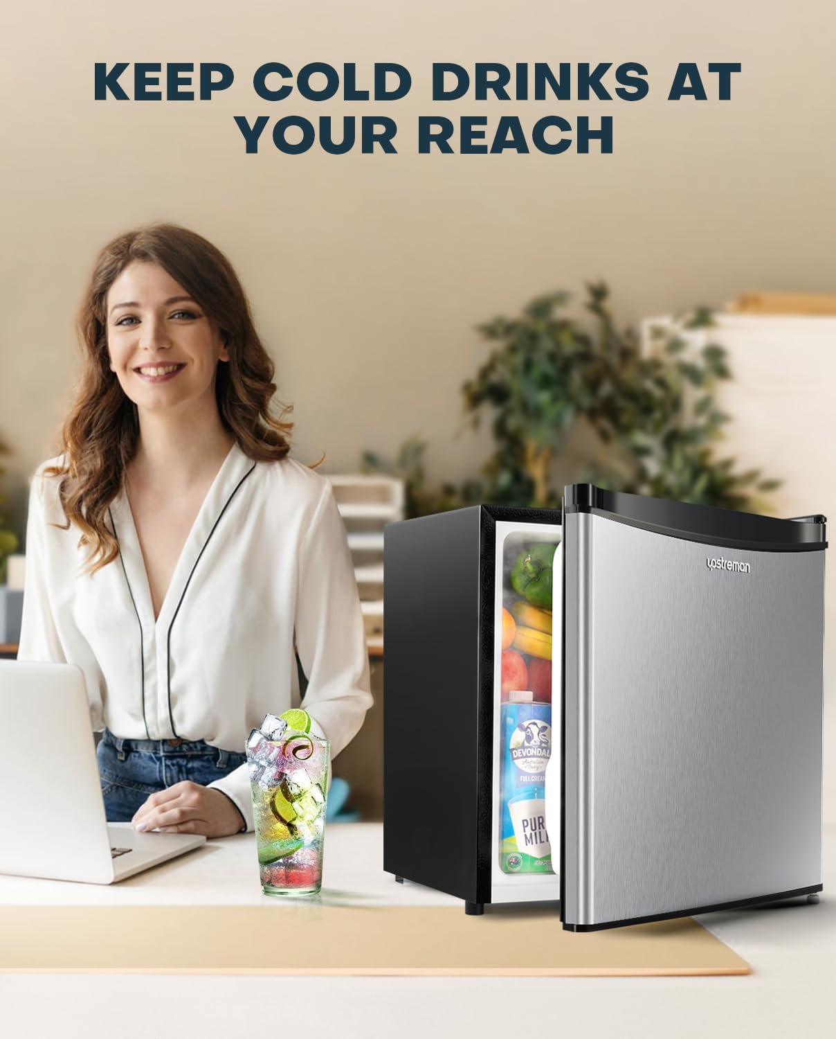 Upstreman 1.7 Cu.ft Mini Fridge with Freezer, Dorm Essentials, Adjustable Thermostat, Energy Saving, Low Noise, Single Door Compact Refrigerator for Dorm, Office, Bedroom, Black-FR17