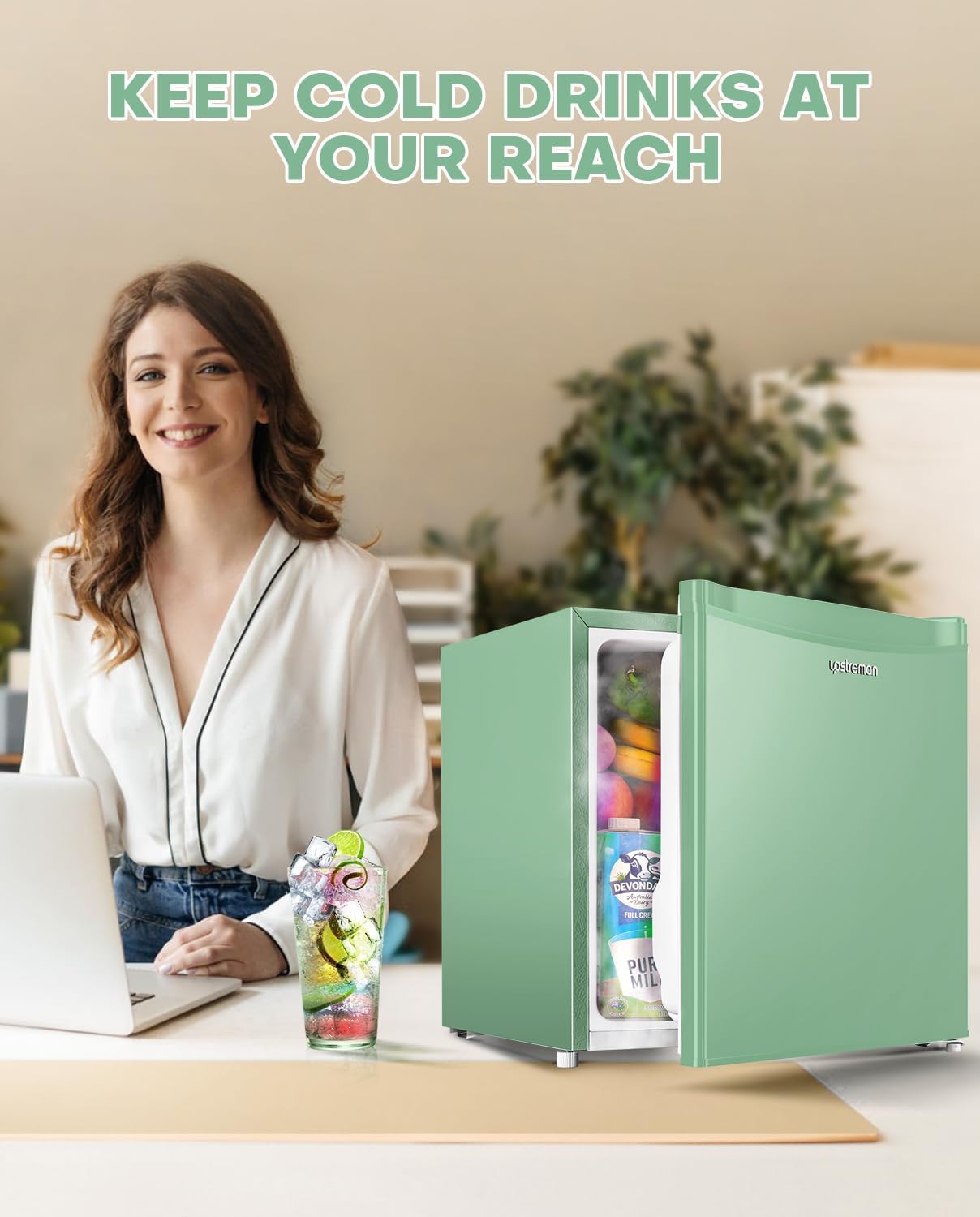 Upstreman 1.7 Cu.ft Mini Fridge with Freezer, Dorm Essentials, Adjustable Thermostat, Energy Saving, Low Noise, Single Door Compact Refrigerator for Dorm, Office, Bedroom, Black-FR17