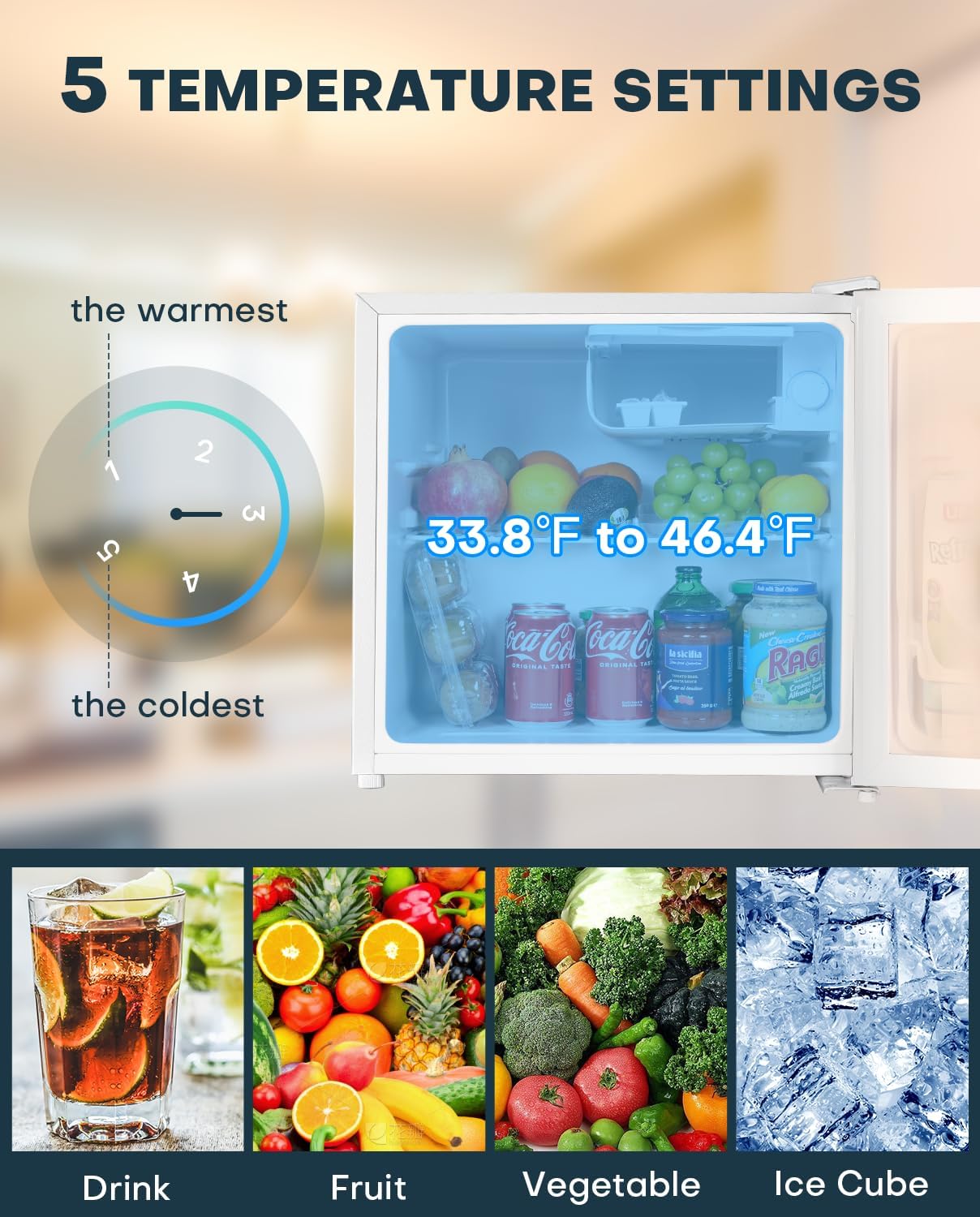 Upstreman 1.7 Cu.ft Mini Fridge with Freezer, Dorm Essentials, Adjustable Thermostat, Energy Saving, Low Noise, Single Door Compact Refrigerator for Dorm, Office, Bedroom, Black-FR17
