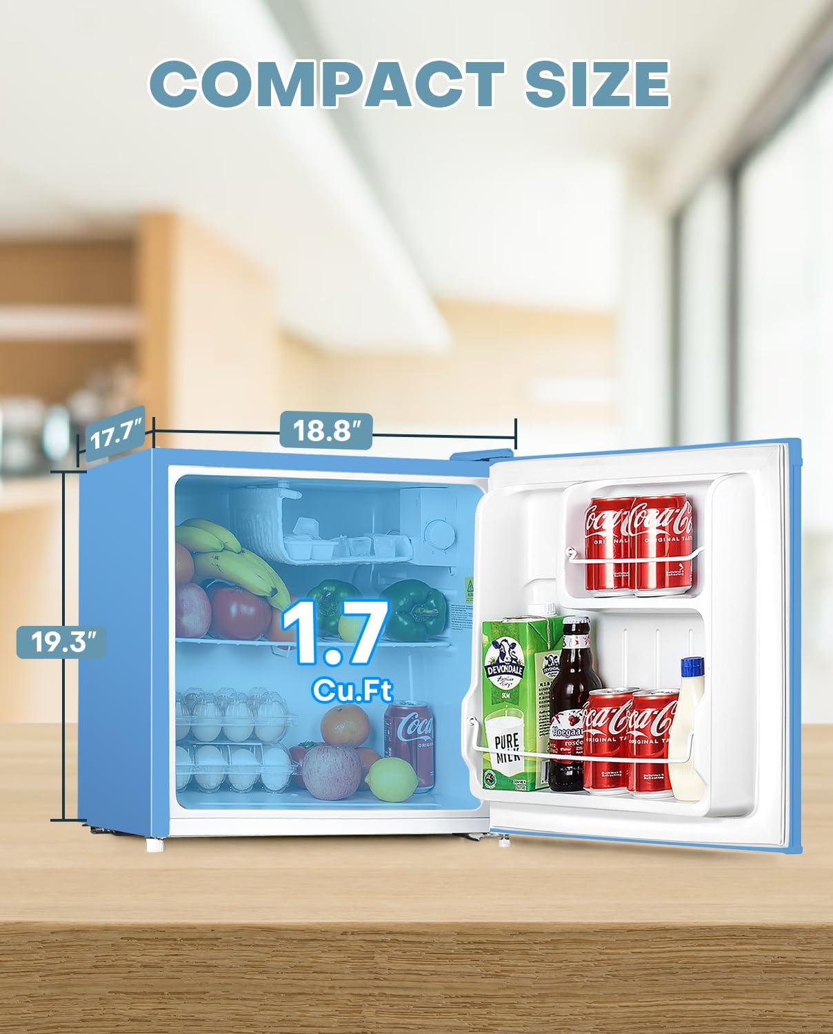 Upstreman 1.7 Cu.ft Mini Fridge with Freezer, Dorm Essentials, Adjustable Thermostat, Energy Saving, Low Noise, Single Door Compact Refrigerator for Dorm, Office, Bedroom, Black-FR17