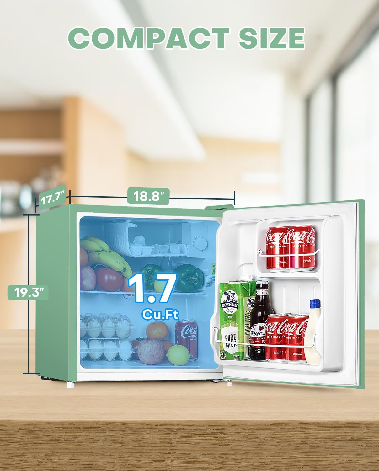 Upstreman 1.7 Cu.ft Mini Fridge with Freezer, Dorm Essentials, Adjustable Thermostat, Energy Saving, Low Noise, Single Door Compact Refrigerator for Dorm, Office, Bedroom, Black-FR17