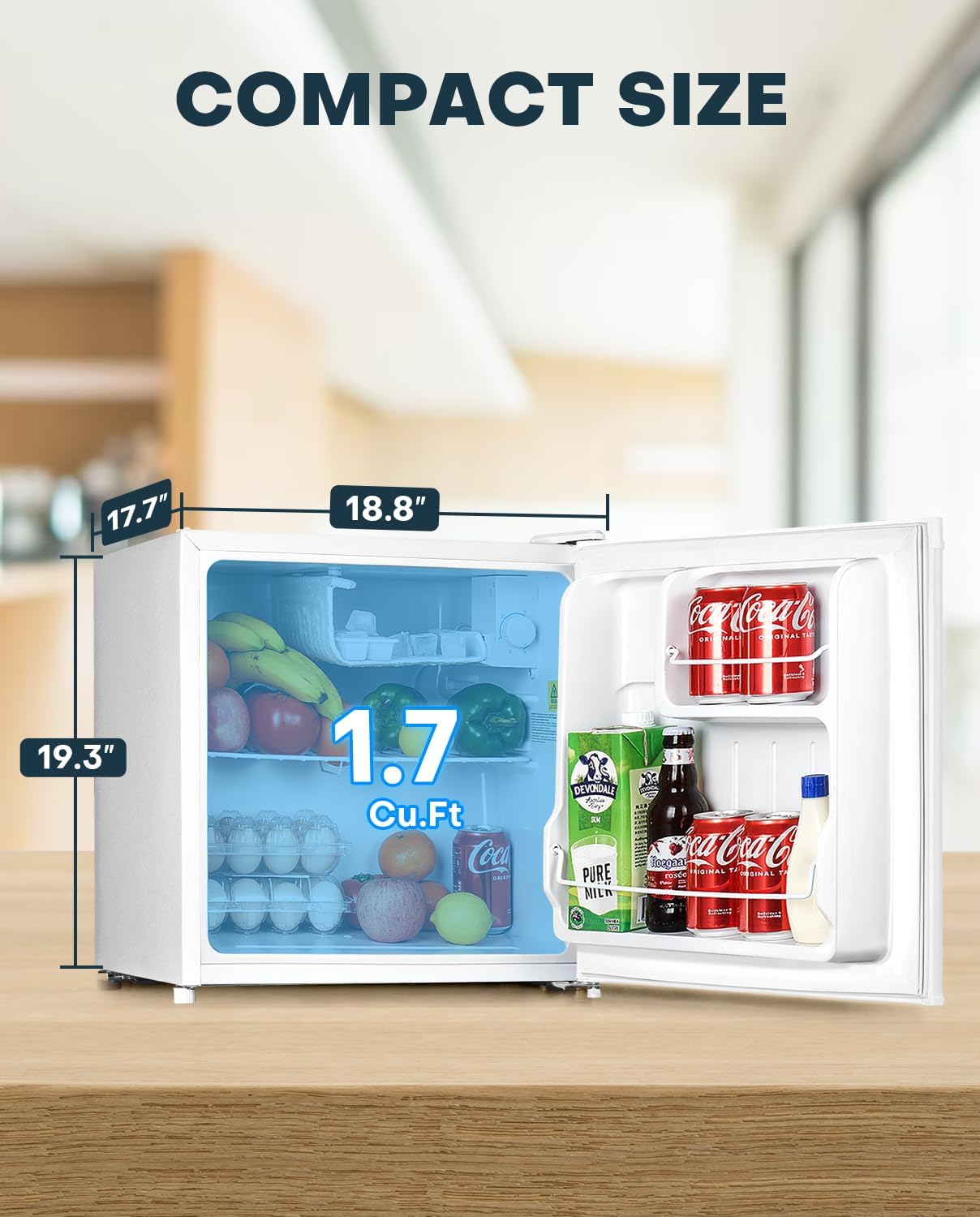 Upstreman 1.7 Cu.ft Mini Fridge with Freezer, Dorm Essentials, Adjustable Thermostat, Energy Saving, Low Noise, Single Door Compact Refrigerator for Dorm, Office, Bedroom, Black-FR17