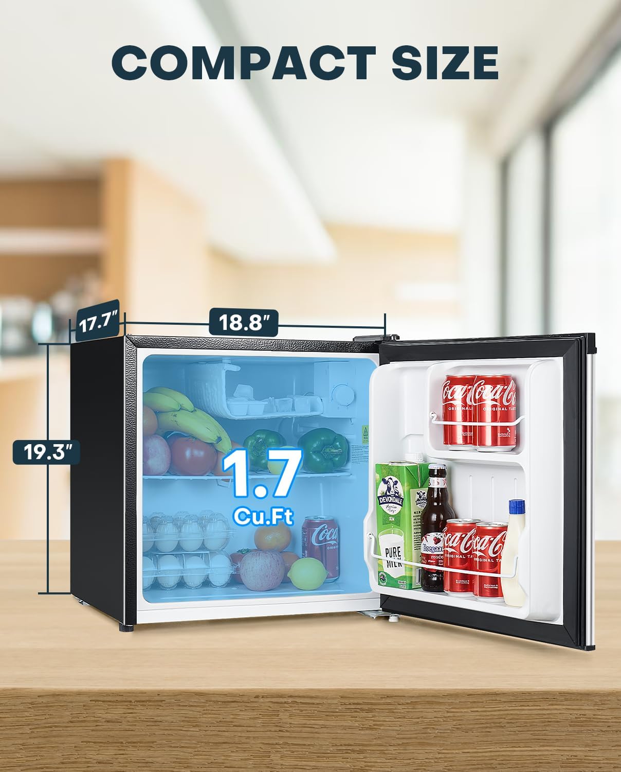 Upstreman 1.7 Cu.ft Mini Fridge with Freezer, Dorm Essentials, Adjustable Thermostat, Energy Saving, Low Noise, Single Door Compact Refrigerator for Dorm, Office, Bedroom, Black-FR17