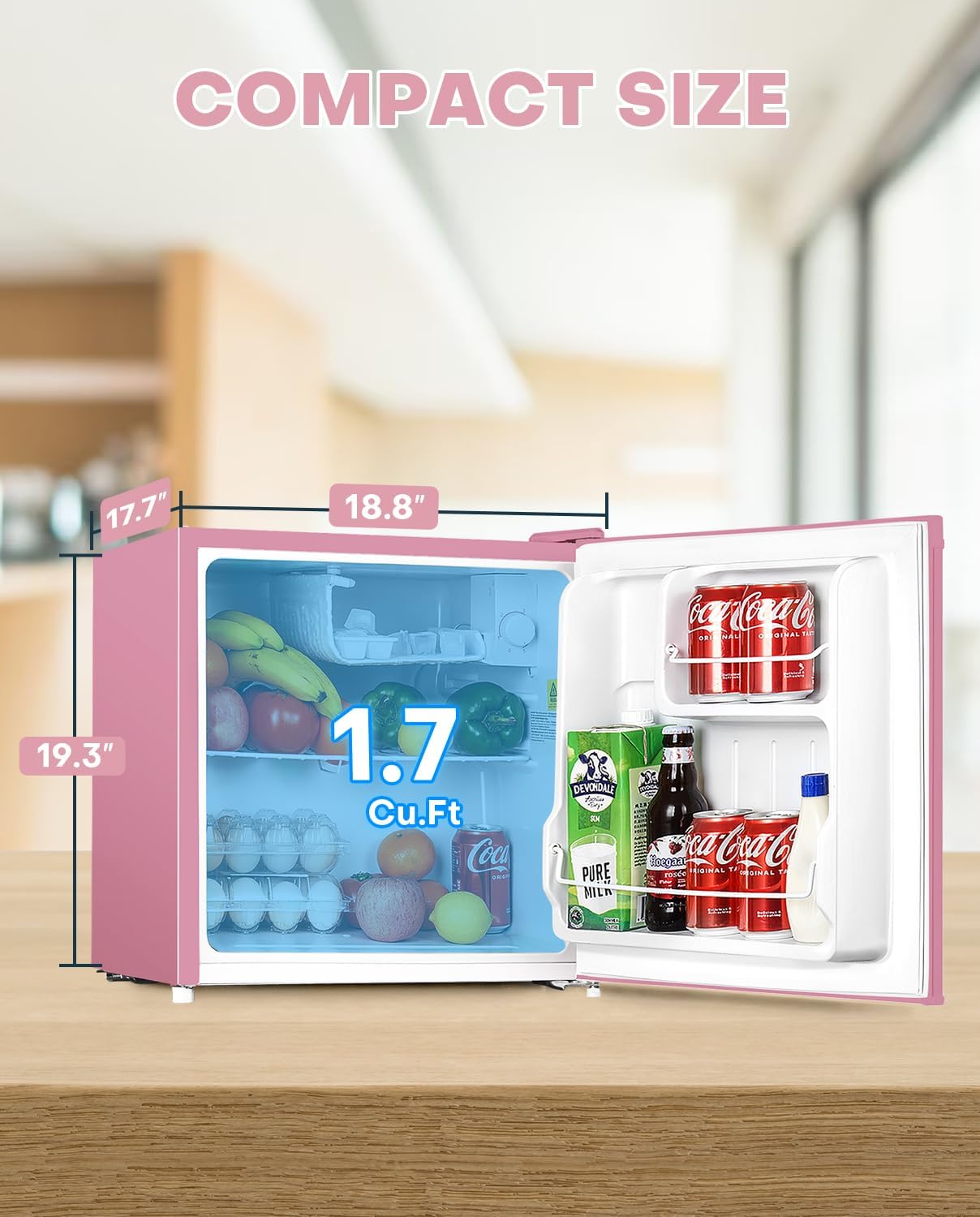 Upstreman 1.7 Cu.ft Mini Fridge with Freezer, Dorm Essentials, Adjustable Thermostat, Energy Saving, Low Noise, Single Door Compact Refrigerator for Dorm, Office, Bedroom, Black-FR17