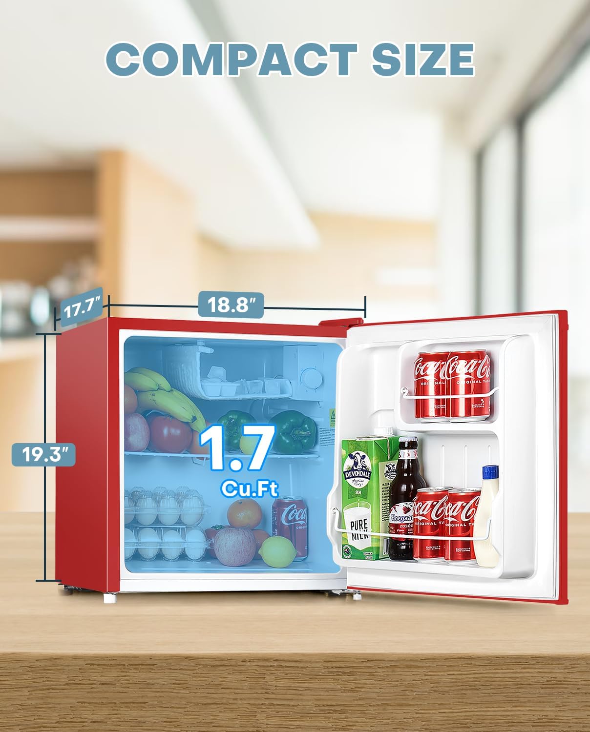 Upstreman 1.7 Cu.ft Mini Fridge with Freezer, Dorm Essentials, Adjustable Thermostat, Energy Saving, Low Noise, Single Door Compact Refrigerator for Dorm, Office, Bedroom, Black-FR17