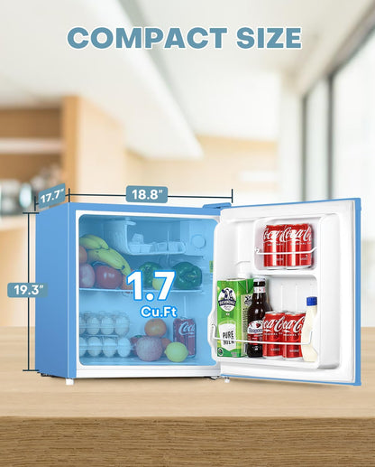 Upstreman 1.7 Cu.ft Mini Fridge with Freezer, Dorm Essentials, Adjustable Thermostat, Energy Saving, Low Noise, Single Door Compact Refrigerator for Dorm, Office, Bedroom, Black-FR17